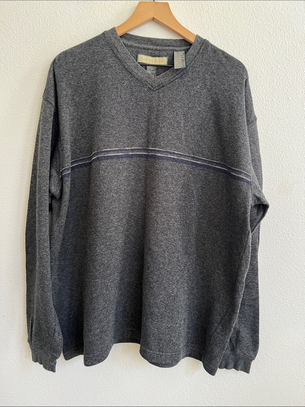 NATURAL LIFE Cotton V-Neck Pullover Sweater Dark Grey/Blue Stripe Men's XXL